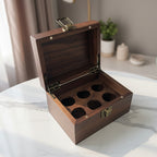 Luxury Black Walnut Essential Oil Box – 6 Hole with Brass Antique Lock & Magnetic Closure
