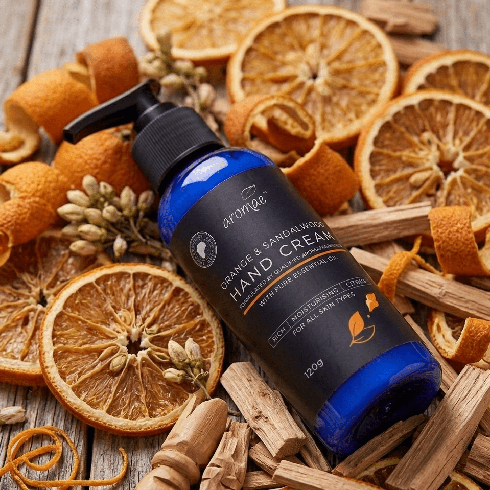 Orange & Sandalwood Hand Cream | 120ml Rich Citrus Cream with Essential Oils - Aromae Essentials